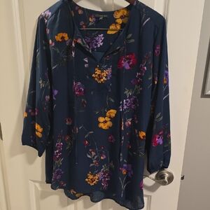 West Kei Floral Blouse - Navy with Multicolor Blooms